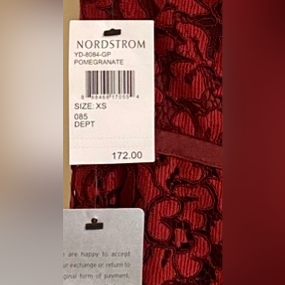 Harlyn Cap Sleeve Front Keyhole & Open Back Embroidered Lace Gown in Pomegranate - Picture 12 of 13